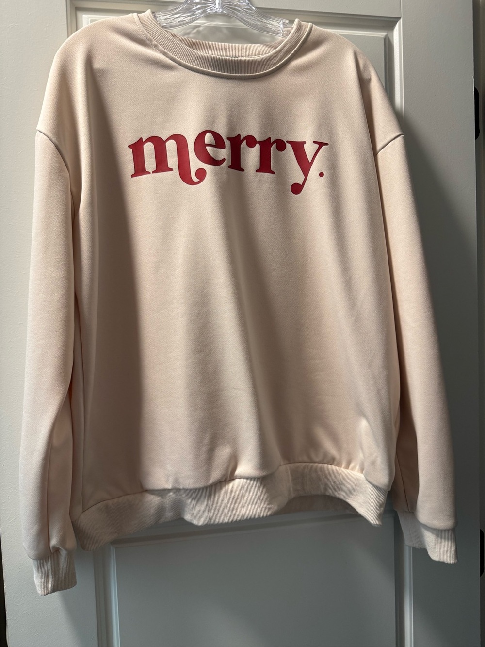 SHEIN Cream Crewneck Sweatshirt with Red "merry." Graphic